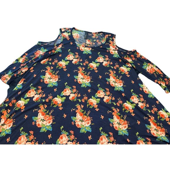 Shift Floral Dress by VOLL w/Cold Shoulder Sleeve Women Size M Rayon Blend - Picture 3 of 11